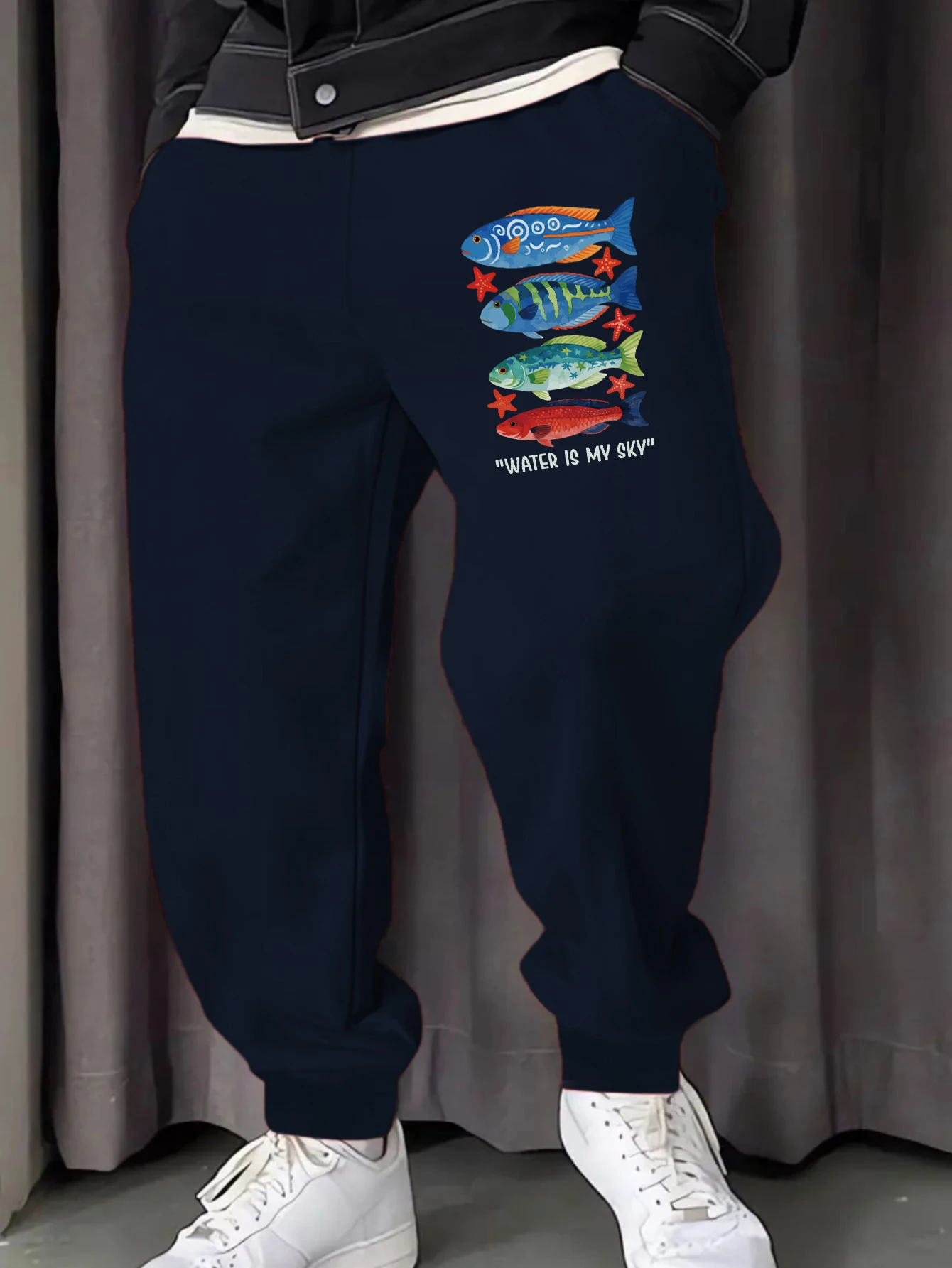 L'acqua è il mio Sku pesci colorati stampa pantaloni da uomo tasca pantaloni da jogging casual autunno abbigliamento sportivo in pile caldo pantaloni sportivi maschili