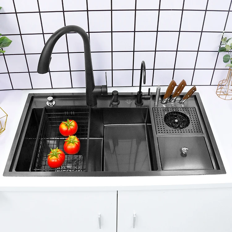 Luxury 304 Stainless Steel Kitchen Sink All-Purpose Utility Smart Multi-Function Single Bowl Nano Cup Washer Cover Accessories