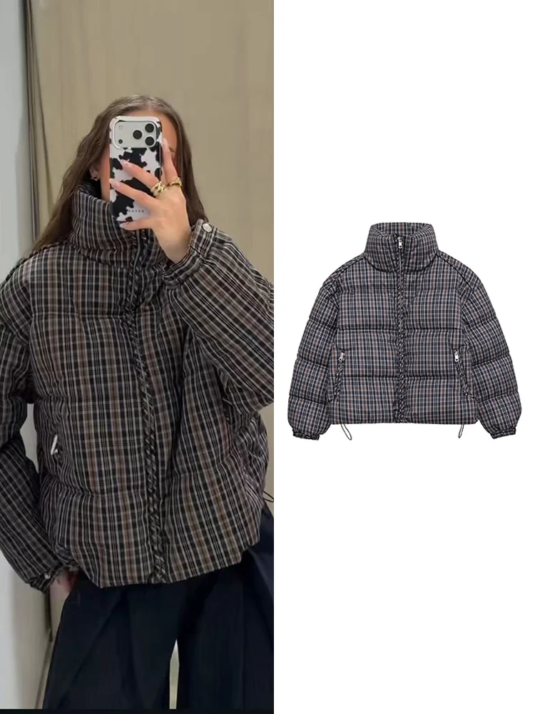 

﻿ Casual Plaid Cotton Jacket For Woman Long Sleeves Loose Zipper Coats With Pocket Casual Street Versatile Winter New Warm Jacke