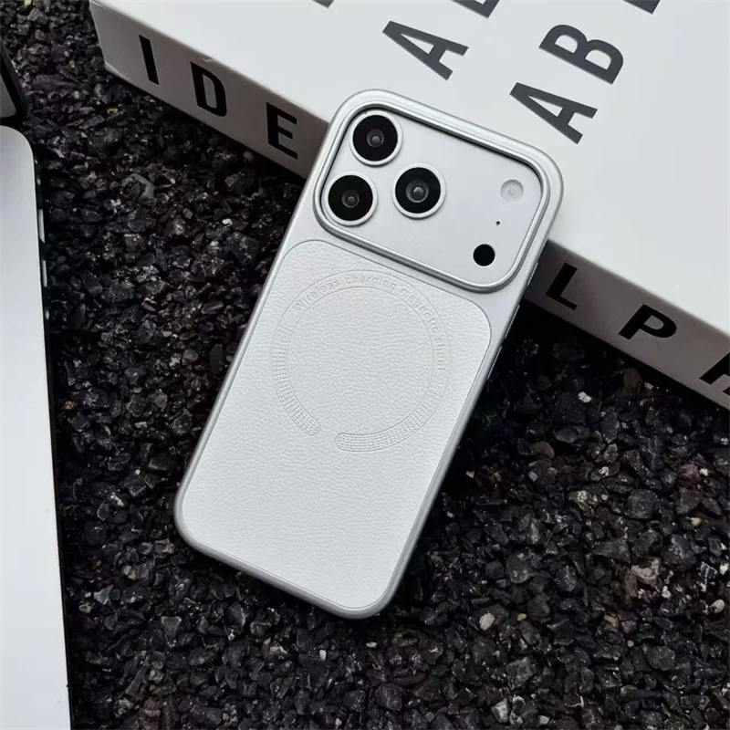 Luxuriöse Matte PU-Lederhülle mit Lychee-Muster für Magsafe Magnetische Hülle für iPhone 18 17 15 16 14 13 Pro Max Stoßfeste Schutzhülle