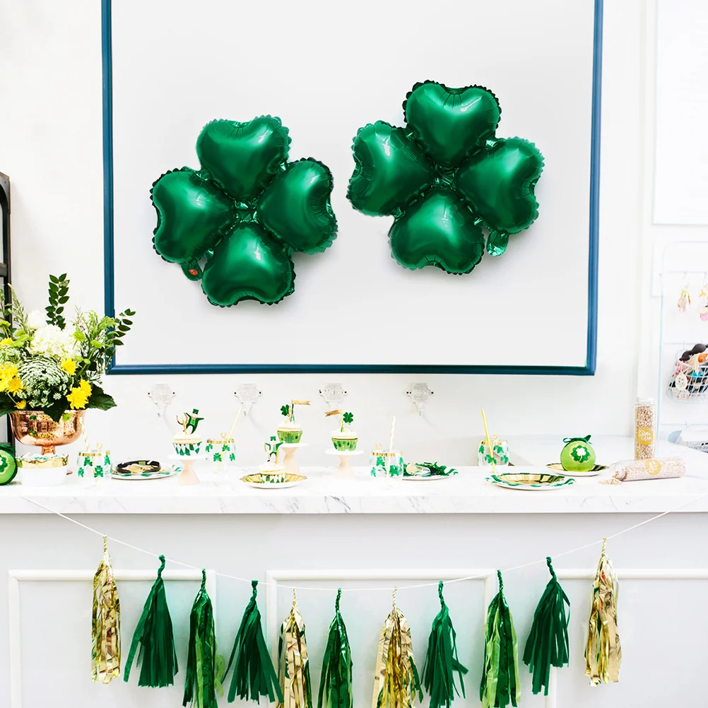 

24Pcs Green Aluminum Foil Clover Balloons Party Decoration St Patrick's Day Balloons for Home Bar Club Colorful Festive