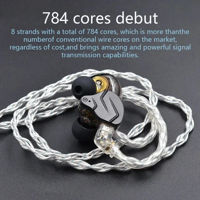 KZ Earphones Cable 8 Core Silver Blue Hybrid 784 Cores Silver Plated Upgrade Cable 2Pin 3.5mm Plug Heaset Wire KZ ZSN ZS10 PRO