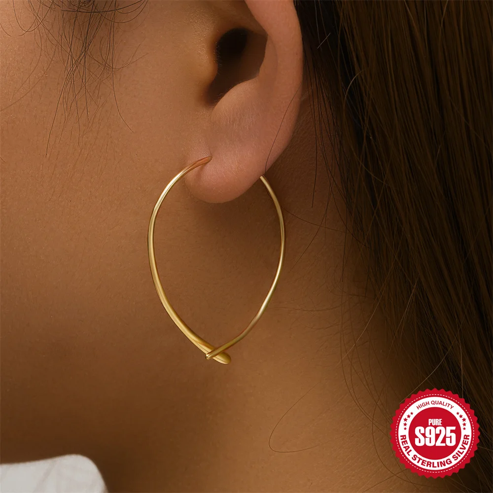 

CANNER 925 Silver Large Loop Threading Earing Hoops For Women 18K Gold Plated Versatile earrings Ins Fine Jewelry Party Gifts