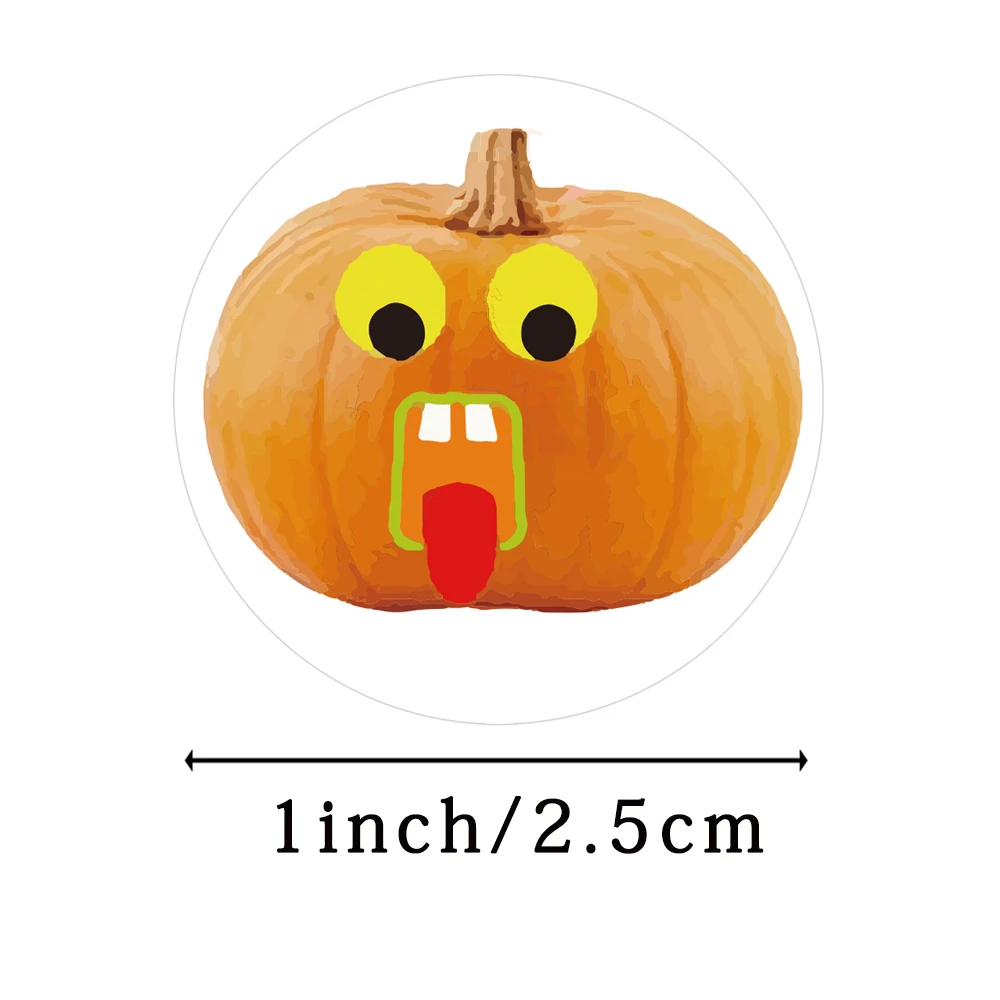 Halloween Abóbora Esqueleto Adesivo para Crianças, Etiqueta Feliz, Party Toy, Acessórios de Cozimento, Decoração DIY, 1 Polegada, 500Pcs