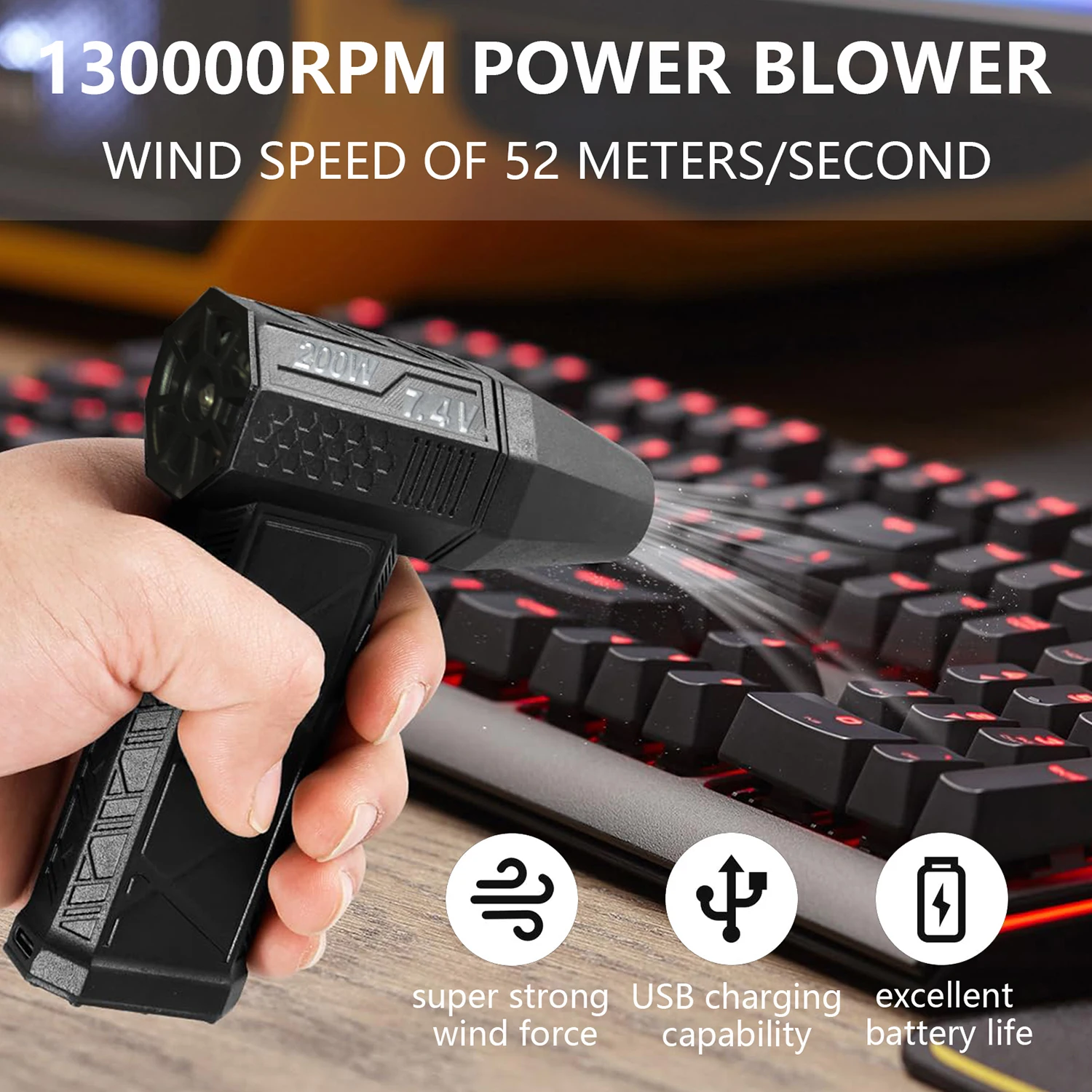 130000 RPM Electric Air Blower Turbo Jet Fan Brushless Motor High-Speed Turbo Violent Fan USB Rechargeable Powerful Dust Blower