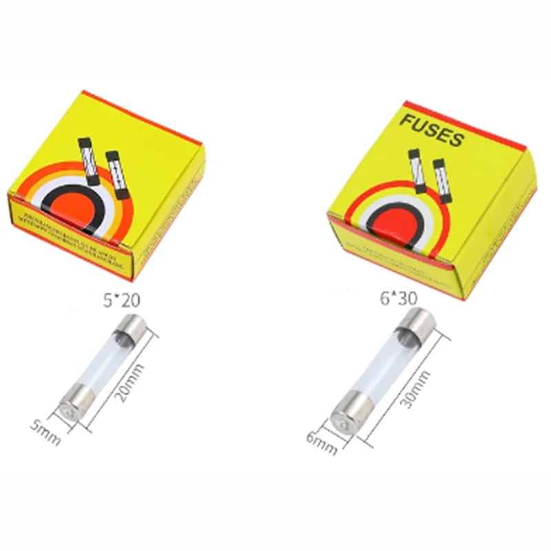 Glass fuse tube 5X20 specification 5M diameter 20M length  fuse tube 6 * 30mm 0.5A 1A 2A 3A 4A 8A-30A 100 pieces/box