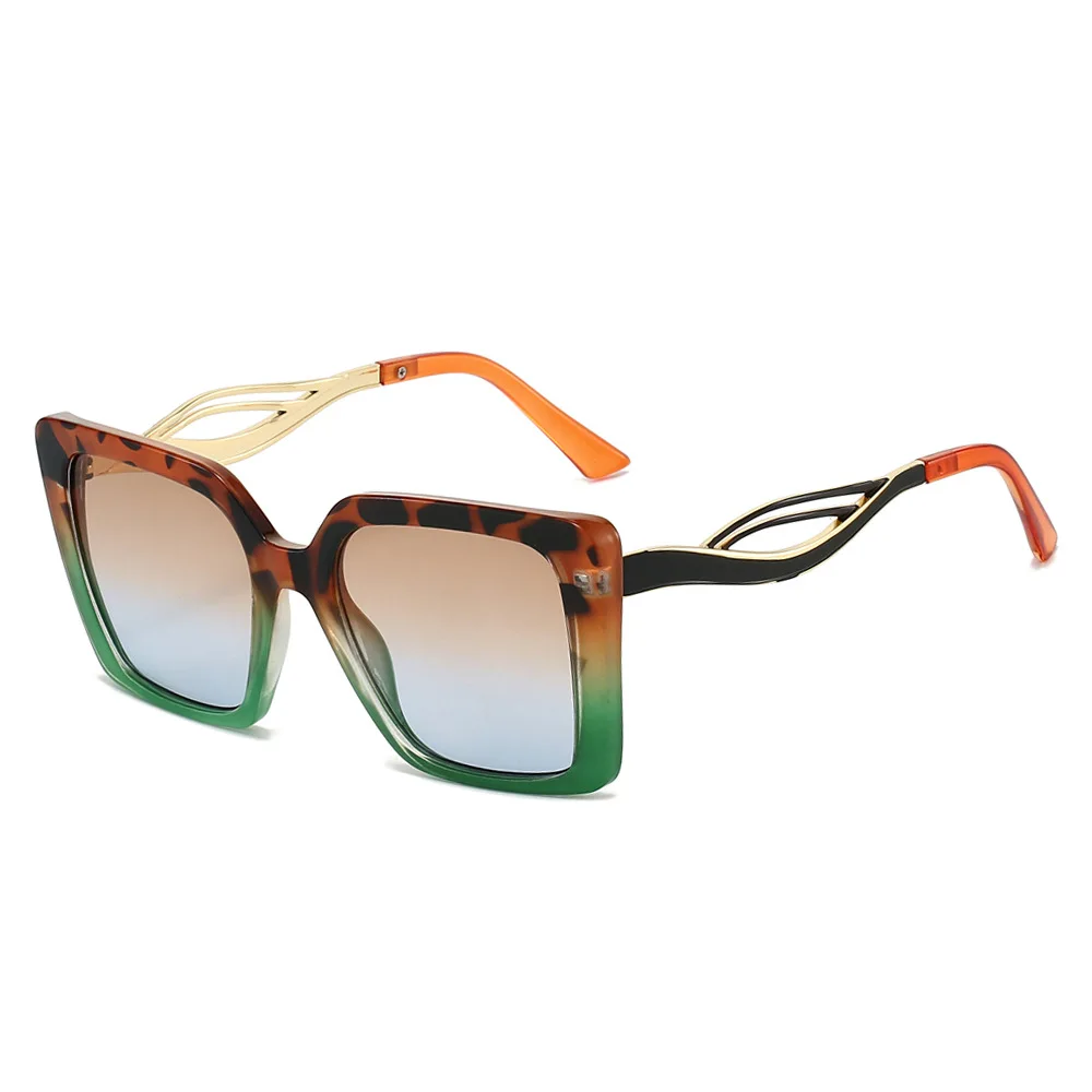 

New Retro Leopard Print Gradient Square Frame Women Sunglasses Ins Personality Hollow Temple Design Men Casual Sun Glasses UV400