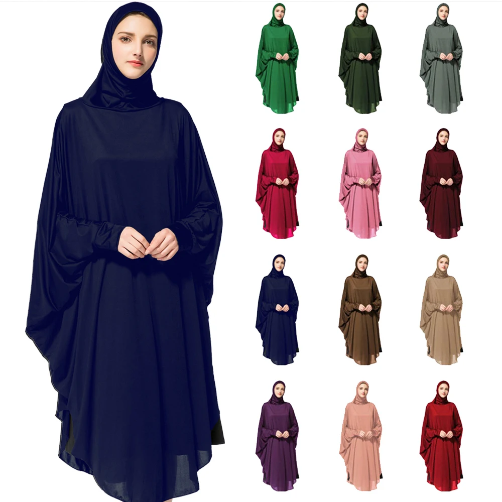 

Women Muslim Hijab Abaya Prayer Dress Thobe Gown Bat Sleeve Middle East Robe Islamic Hooded Robe Khimar Kaftan Praying Abayas