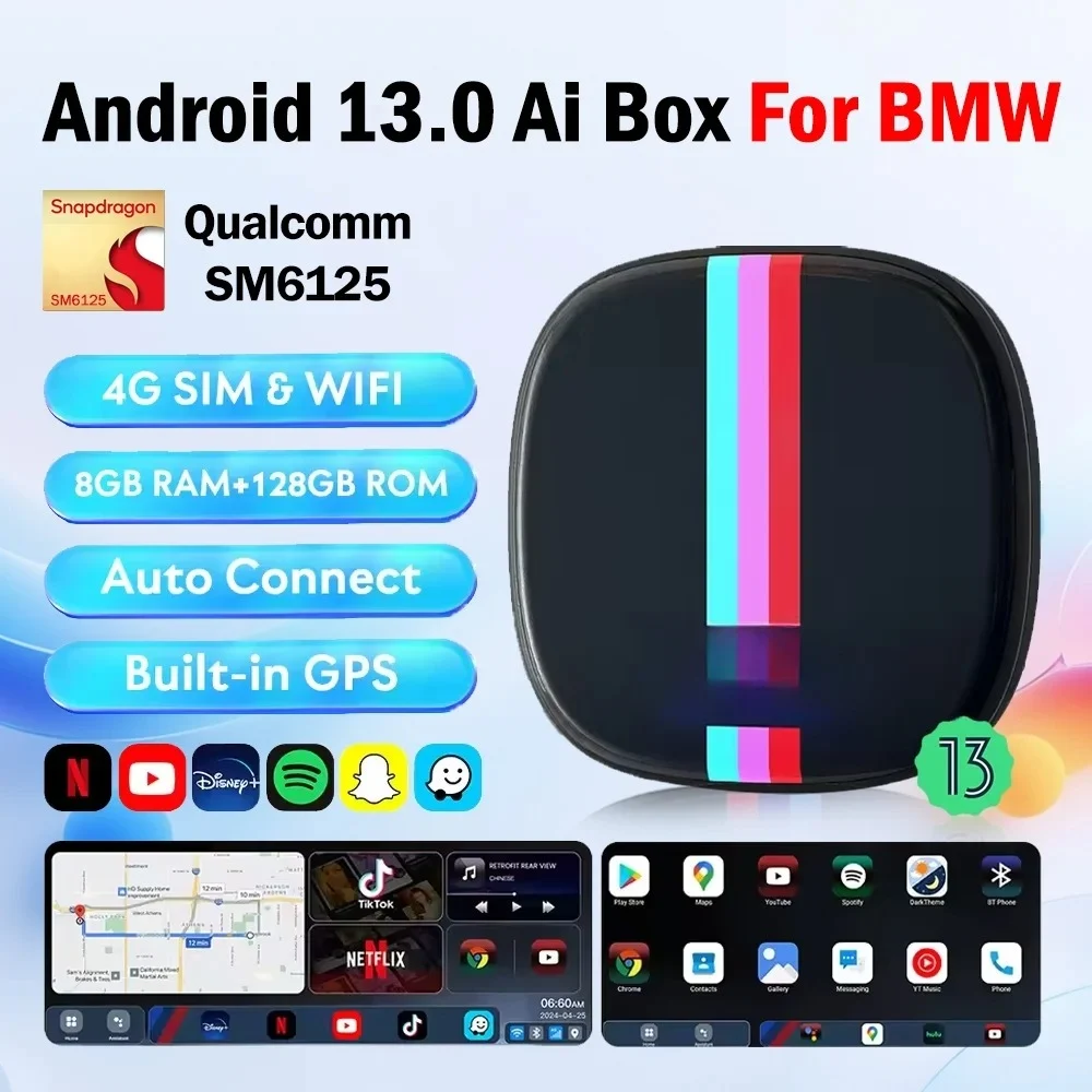 CarPlay For BMW Wireless CarPlay Ai Box 8GB 128GB Android 13.0 QCM6125 with Google Car Multimedia Tv Box For BMW ID6 ID7 ID8