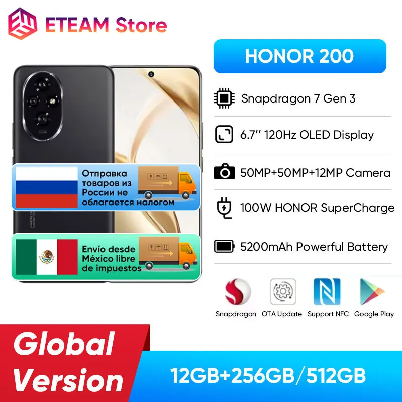 2024 Neues Original HONOR 200 Globale Version Snapdragon 7 Gen 3 5G Smartphone 6,7'' AMOLED HONOR200 HONOR 100W SuperCharge