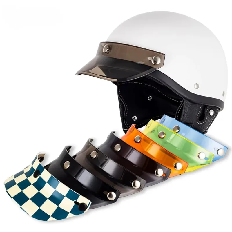 Retro Motorcycle Helmet Sun Shade Protector 3 Snap-Button Open Face Flip Up Down Shield Visor Modified Parts Accessories