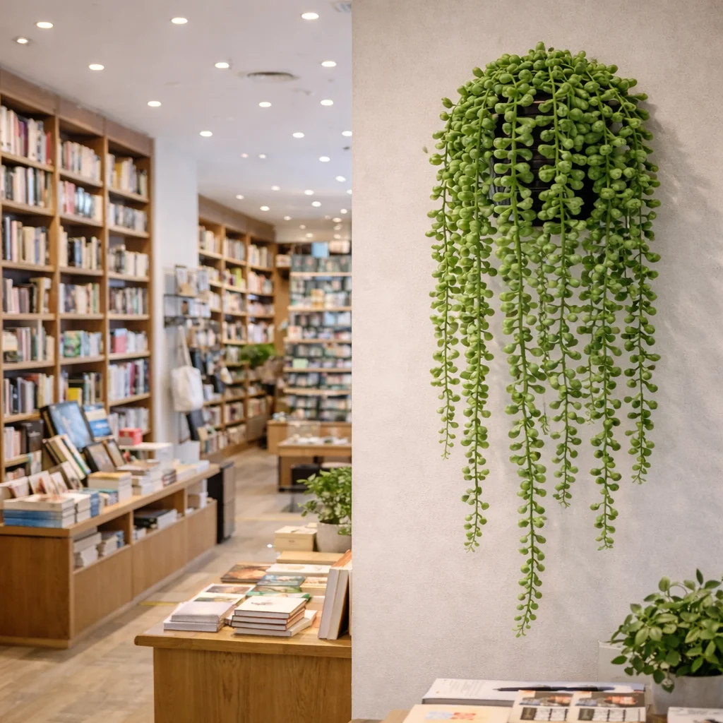 Künstliche Perlenketten-Pflanzen, künstliche hängende Sukkulenten im Topf für Innen- und Außenbereich, Regal, Schreibtisch, Fenster, Haus, Garten, Bürodekoration – Detail 6