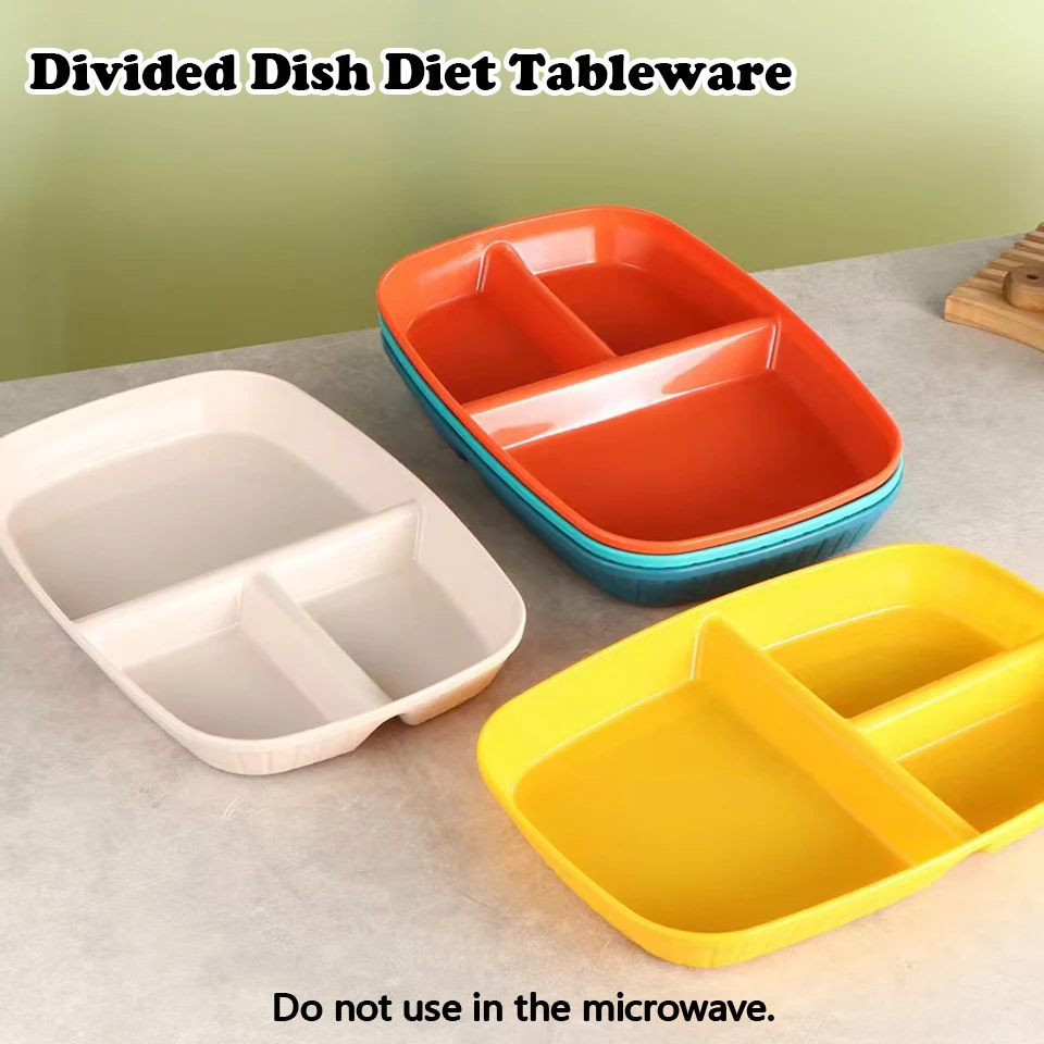 

1PC PP Material Quantitative Compartment Light Food Plate Square Three-compartment Plate Divided Dish Diet Tableware