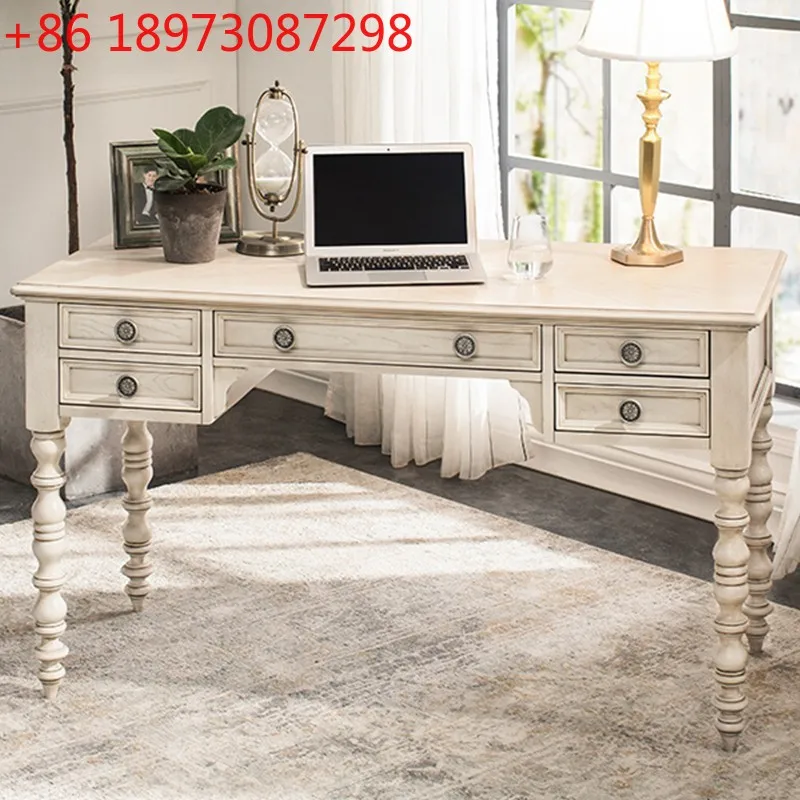 

Дубовый белый стол, европейский офисный компьютерный стол из цельного дерева, простой письменный стол