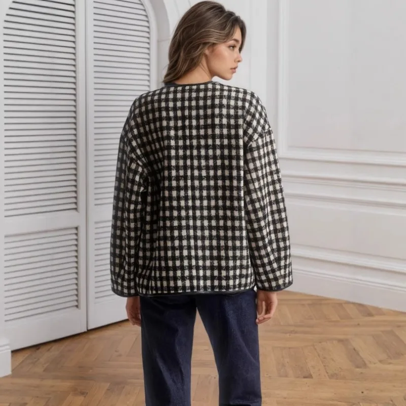 O-neck Houndstooth Jackets Single Breasted Loose Long Sleeves Stylish Women‘s Jackets Elegant Casual New Outerwears Fancy Luxury
