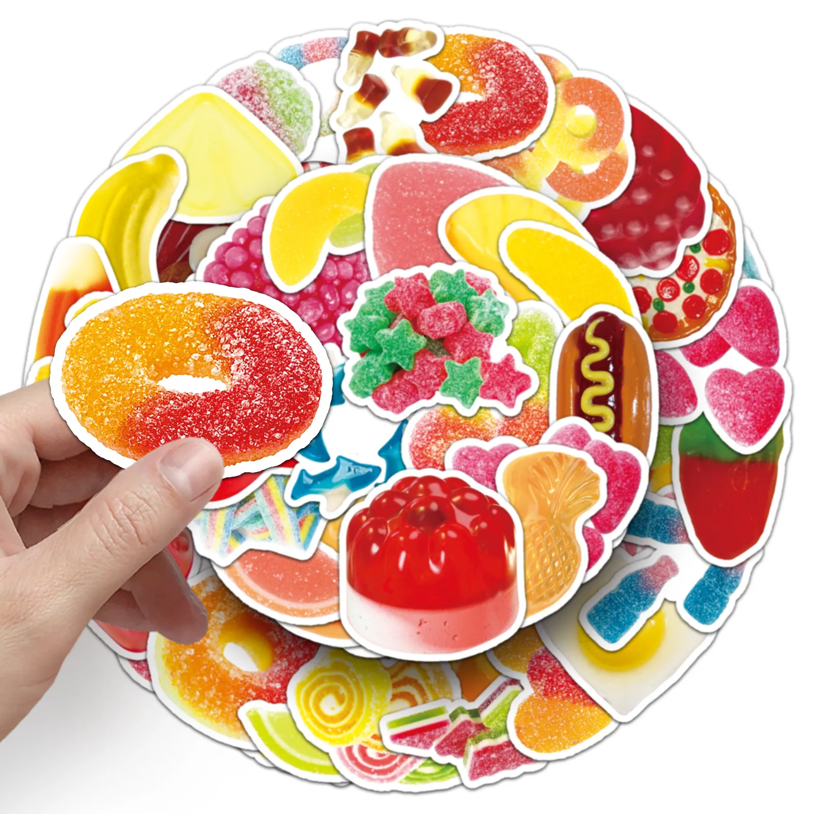 

50 cartoon gummy stickers, cute Q-version candy coloring, hand account material, milk tea cup, mobile phone notebook decoration