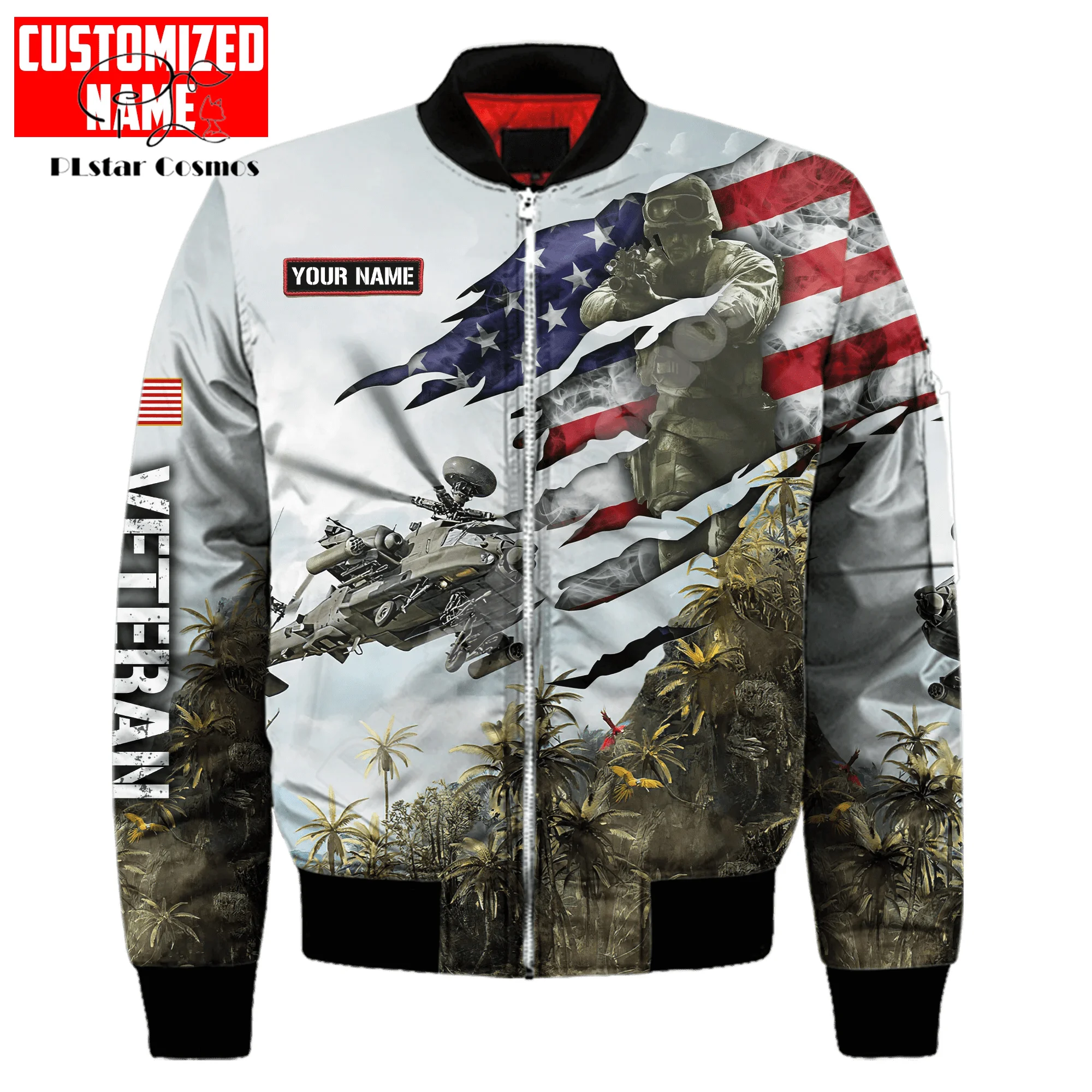 

Custom Name Army Military Veteran Soldier Camo Eagle NewFashion Winter Overcoat Streetwear 3DPrint Windbreaker Bomber Jacket X1