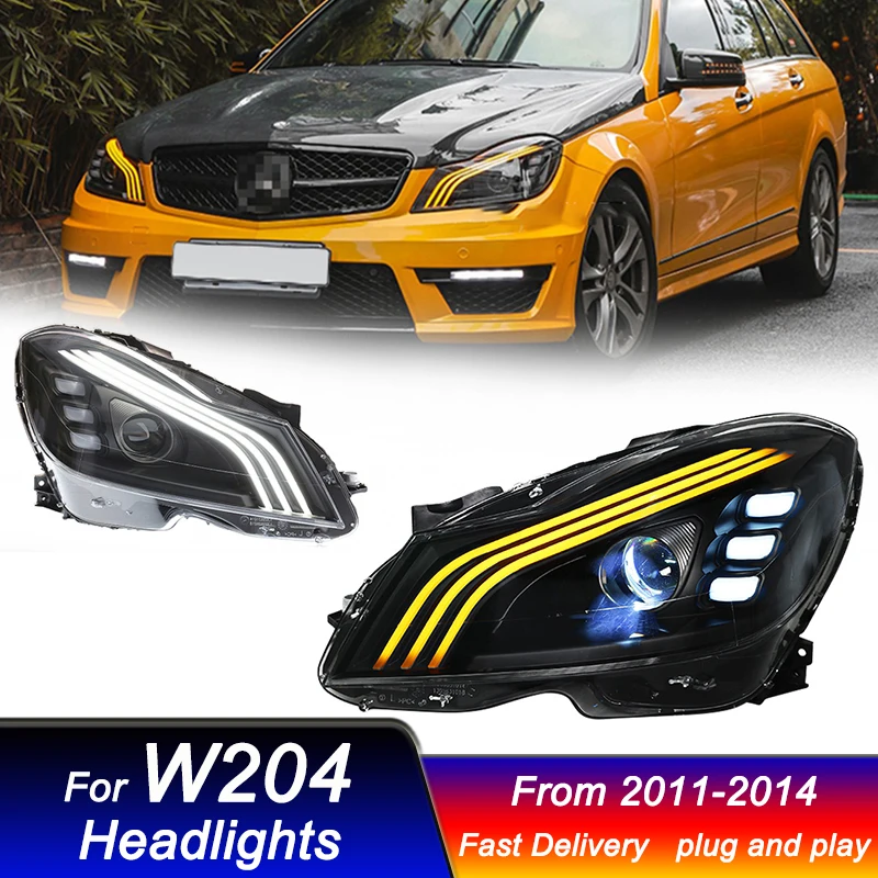 Car Headlights For Mercedes-Benz C-Class W204 11-14 modify Maybach style LED DRL Dynamic Signal Head Lamp Front light Assembly