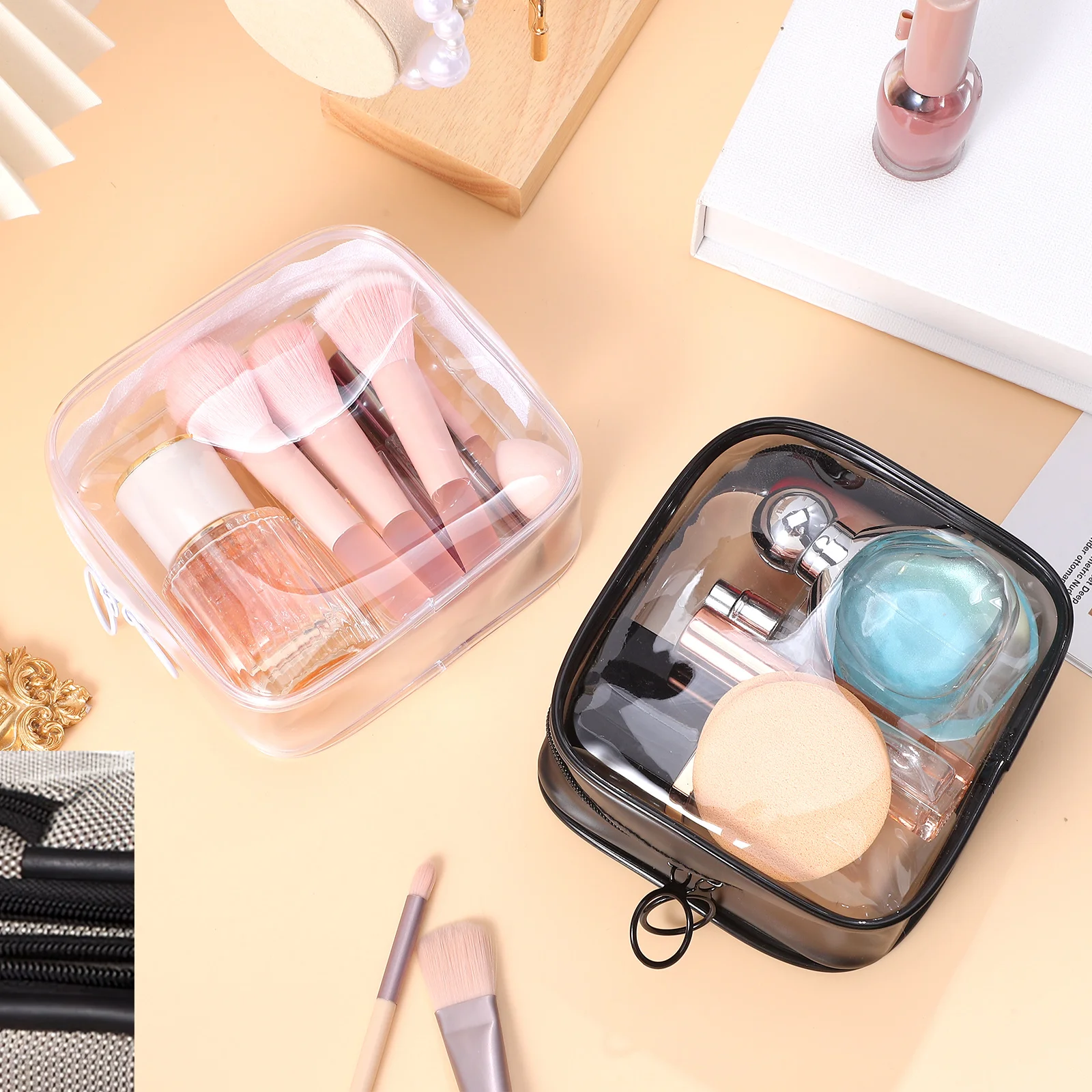 

2 pcs Waterproof Bags Clear Makeup Pouches Travel Toiletry Bag PVC Zipper Pouches Lightweight Portable Storage Solution