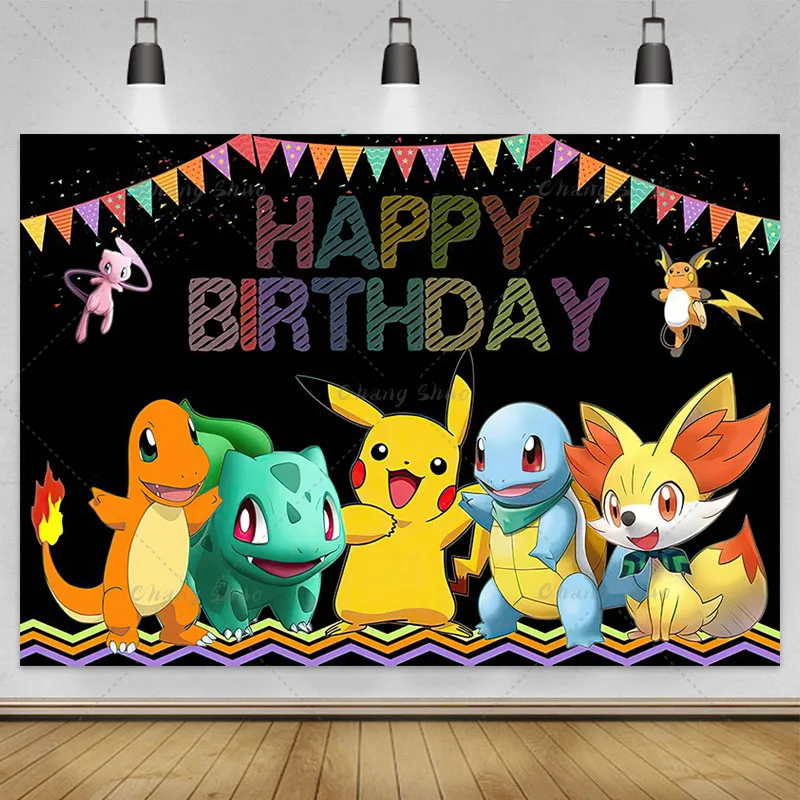 Pokemon Kinder Party Hintergrund angepasst Foto Hintergrund Cartoon Pikachu Geburtstags feier Dekoration Vinyl Hintergrund Studio Requisiten