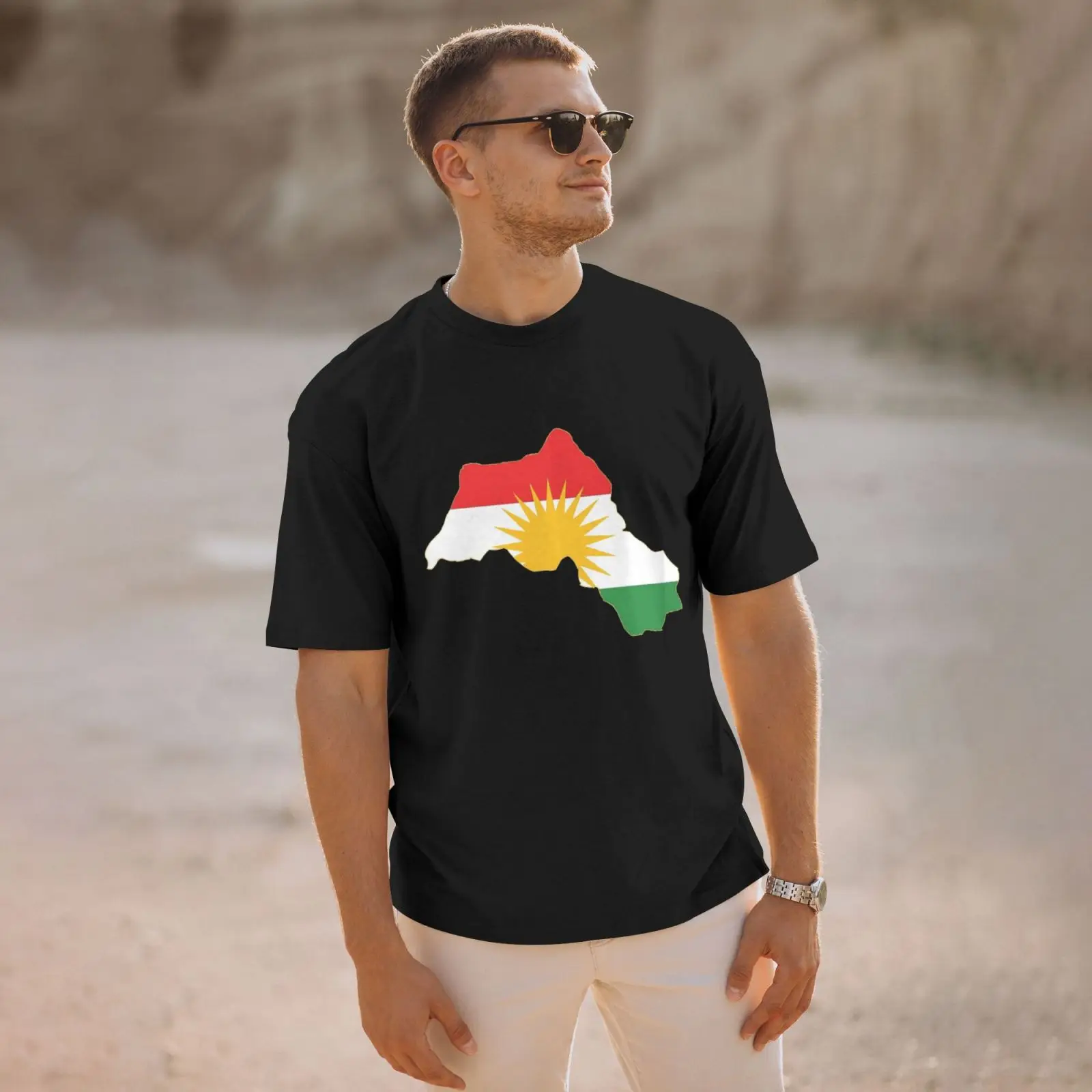 クルディスタン旗プリント Tシャツクルド地図男性女性半袖綿服ストリートトップス綿 100%