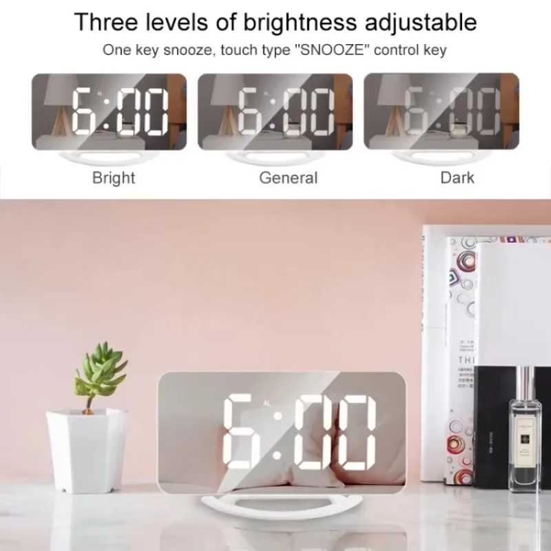 Multifunctional LED Makeup Mirror Desk Clock Automatic Photosensitive Electronic Alarm Home Decoration
