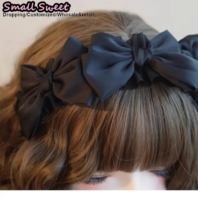 ثقافة فرعية هاراجوكو القوطية لوليتا Y2K فتاة ذكية الشرير الساتان الأزهار تكدرت القوس رباط شعر عقال الشعر هوب إكسسوارات الشعر