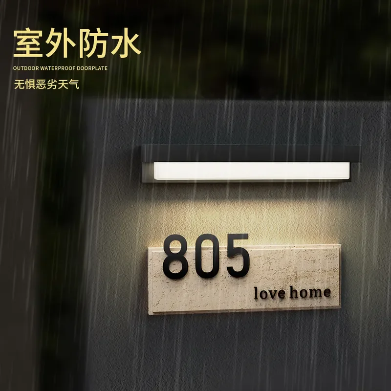 Solar Powered Luminous House Number Plate Waterproof Outdoor Door Sign for Villa Garden Street Address Marker Night Glow