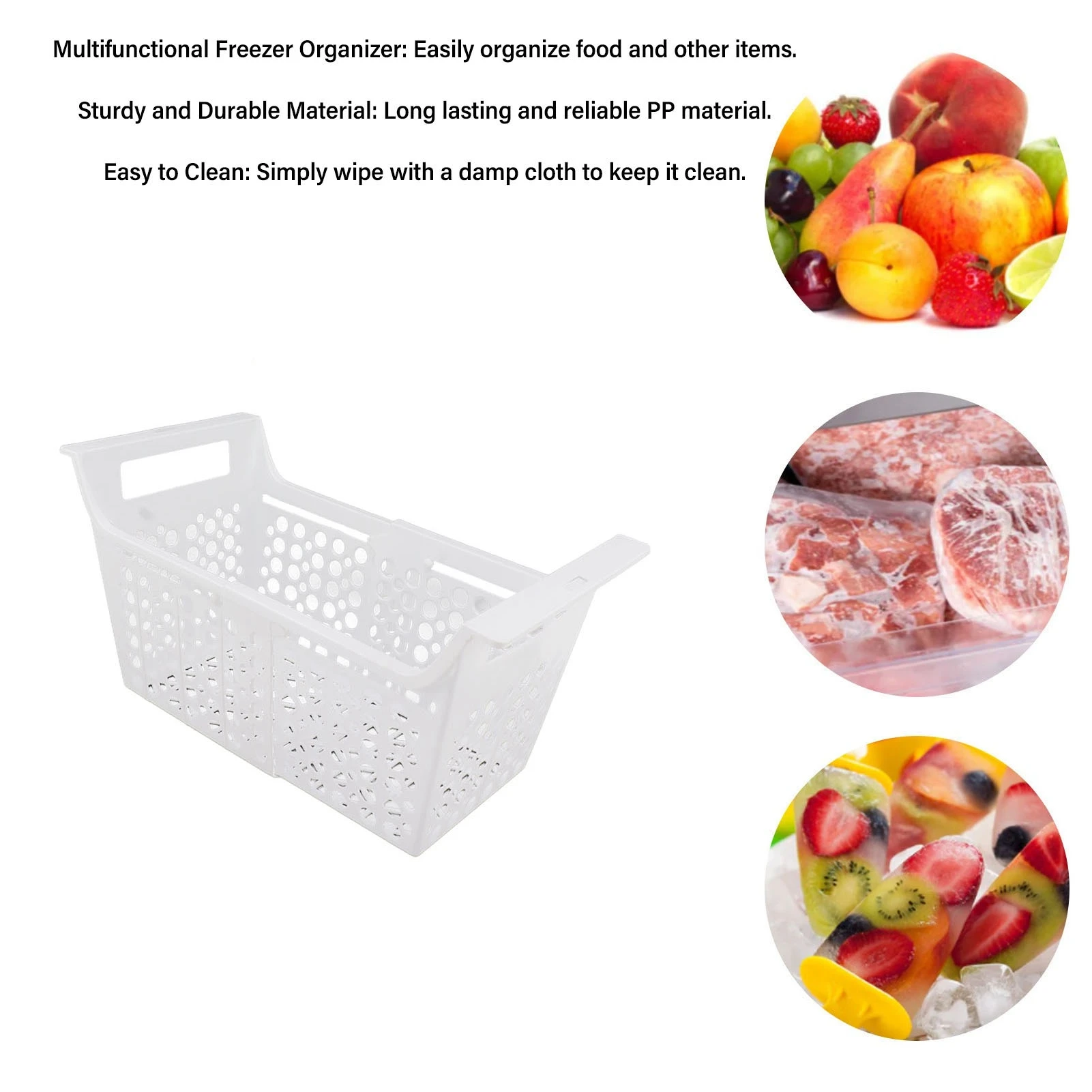 Premium PP Chest Freezer Basket, Versatile Deep Freezer Organizer Bin, Expandable Organizer with Handle for Kitchen Storage