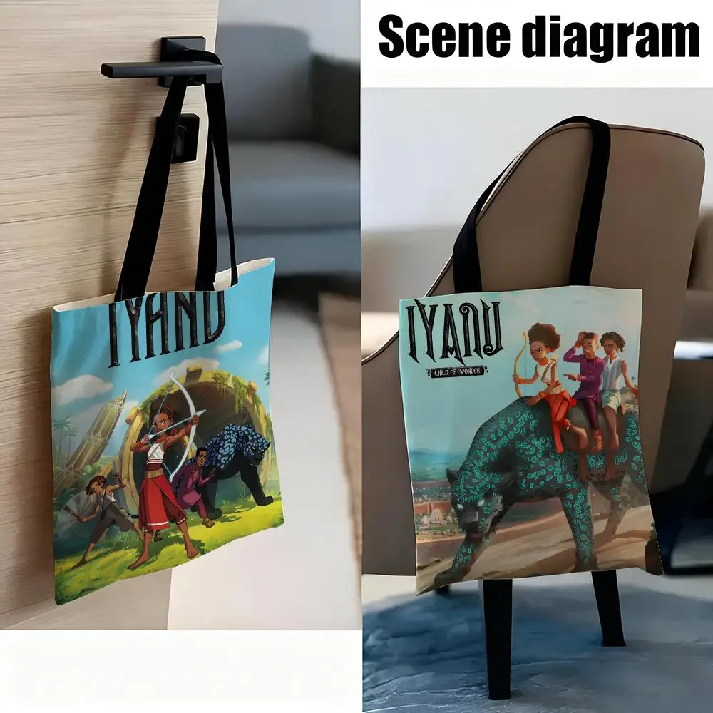 Animation IyanuS Aufbewahrungstaschen für Kinder, TV-Shows, leicht, Canvas, Schultertasche, modisch, umweltfreundlich, Mehrzweck-Tragetasche mit Größe L
