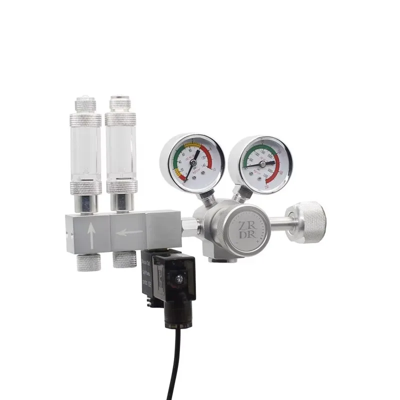 

Regulator, solenoid valve, aquarium bubble counter, pressure reducing valve with shunt