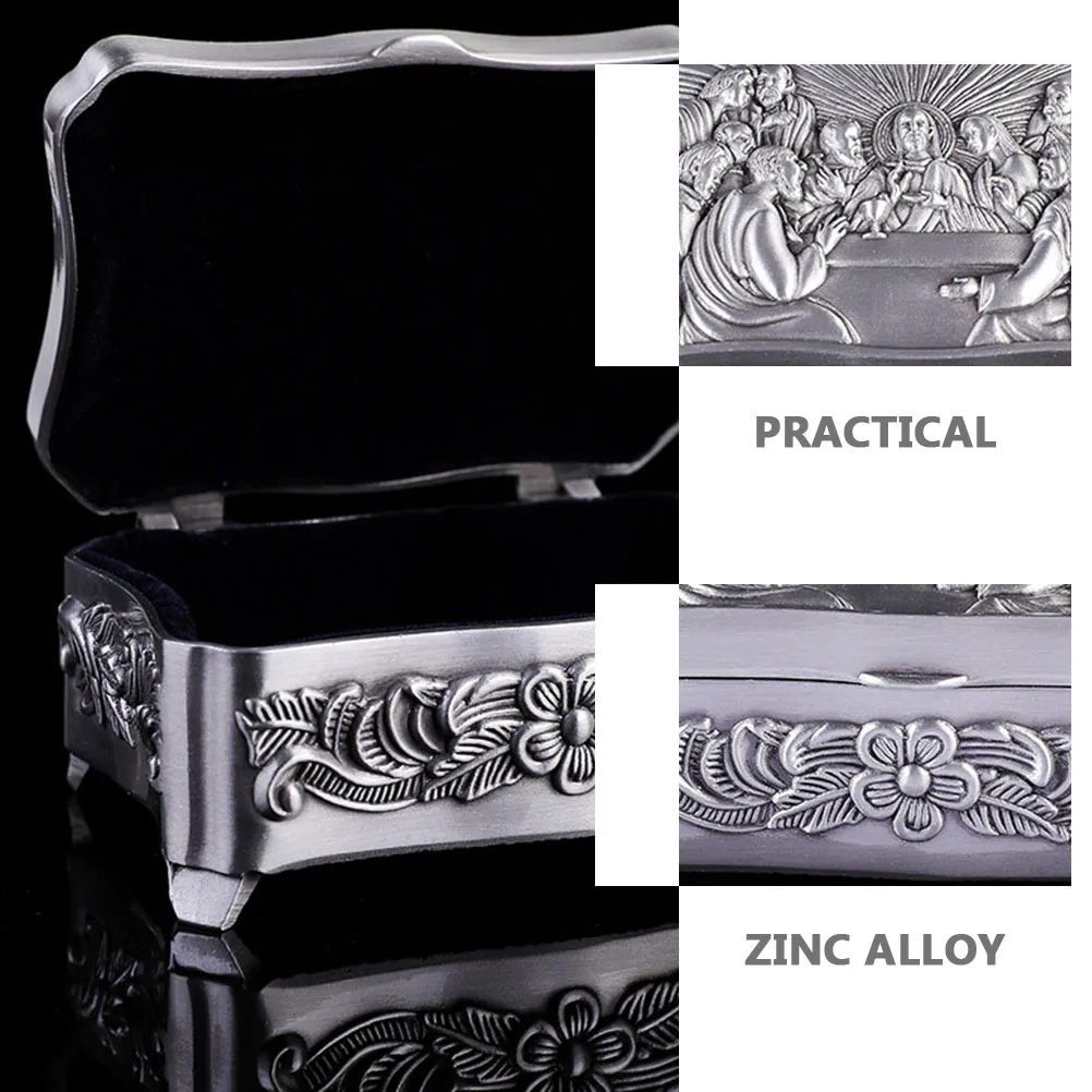 

Elegant Retro Metal Jewelry Box For Women Christian Trinket Storage Ring Necklace Case Travel Display Earring Small Gift Box