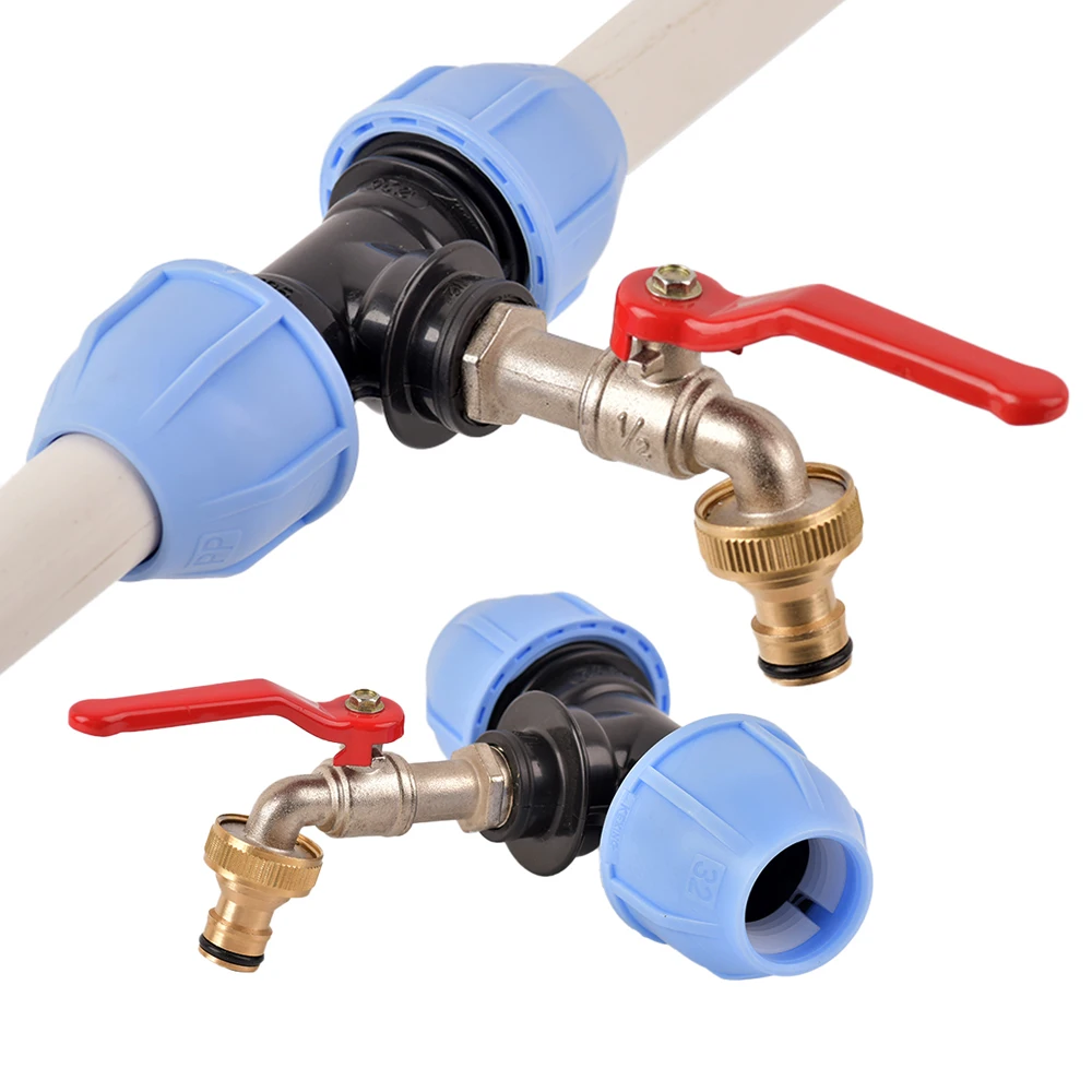 3-Way Brass Water Valve for 20/25/32mm Tubing, Tee Water Splitter Faucet - Suitable for PE, PVC, And PPR Pipes