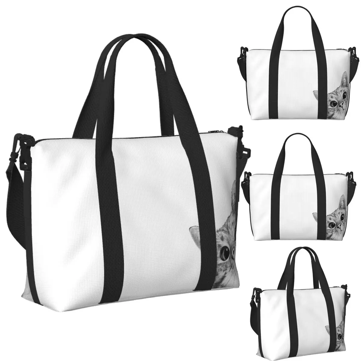 

Custom Sneaky Cat Beach Travel Bag Large Capacity Tote Bags for Gym Yoga Women Shopping Duffle Shoulder Bag