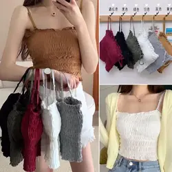 Summer Strapless Camisole Elastic Soft Crop Top Beautiful Back Chest Wrap Vacation Travel Sling Vest Women Pleated Bras Tank