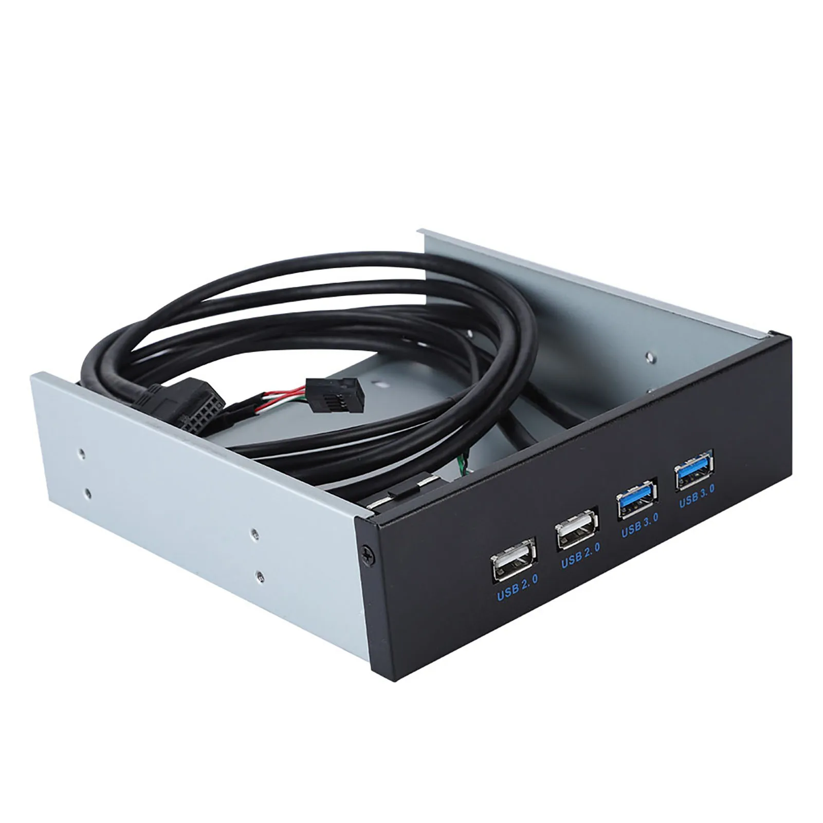 5.25 Inch 19 Pin/9Pin to USB 3.0 USB 2.0 4 Port Metal Optical Drive Front Panel Bay High Speed Stable Transmission Easy Installa