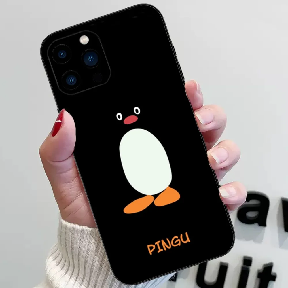 Cartoon Pingu Phone Case For iPhone 15 14 13 12 11 Pro Max mini XS XR X 8 Plus SE Black Cover