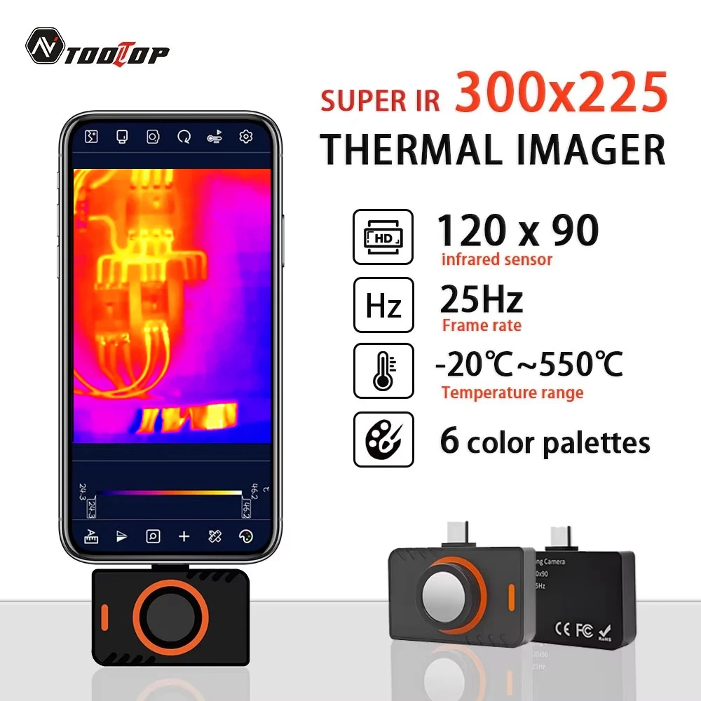 TOOLTOP T5 Android Mobile Wärmebildkamera 120×90 Sensor 25Hz Bildrate Typ-C Infrarot-Wärmebildkamera 300×225 Super IR