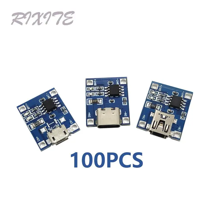 Зарядная плата Mini/ Type-c / Micro USB 5V 1A 100 TP4056 18650, модуль зарядного устройства литиевой батареи шт.