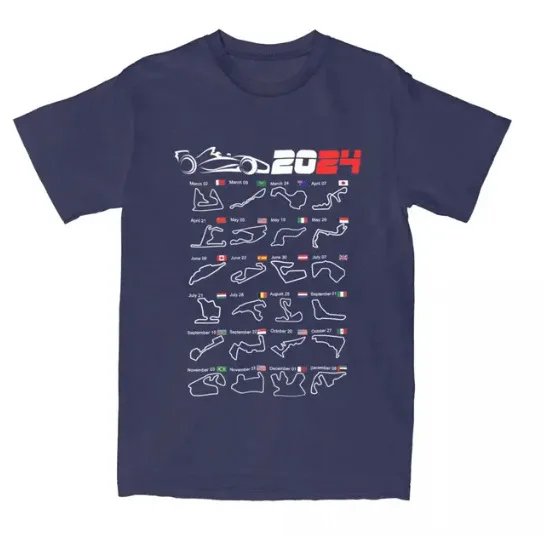 

New Formula One Calendar F1 Racing 2024 Track T-shirts Men's and Women's T-shirts