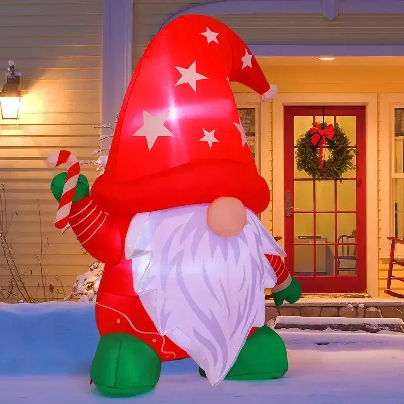 COMIN 6.7FT Tall Christmas Inflatables Outdoor Decorations, Blow Up Gnomes Wearing Red Hat with Built-in LEDs for Christmas