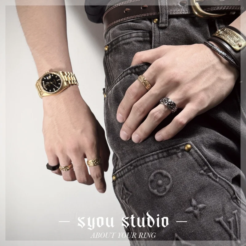Skull Devil Pattern Vintage Unisex Ring Stainless Steel Gift For Mens Skeleton Unique Fashion Punk Simple Gothic Jewelry  Wholes