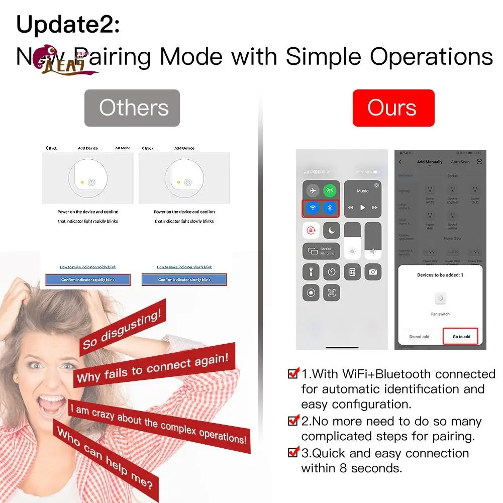 

AEA9-Timing Ceiling Fan Light Wall Switch Smart Life/Tuya APP Remote Various Speed Control For Alexa And Google Home EU