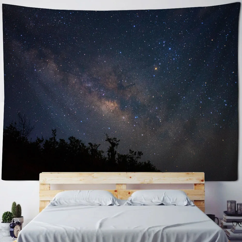 Forest night sky tapestry, starry sky landscape, home decoration wall hanging cloth, hippies, Bohemia, room art decoration