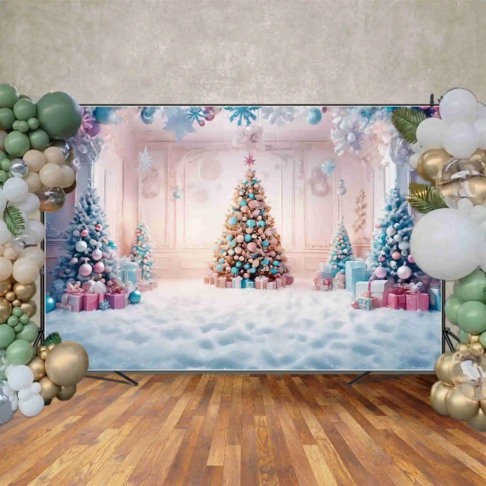 MOON.QG-Fondo de árbol de Navidad de invierno para niños, copo de nieve congelado, chimenea, fondo interior, decoración de fiesta, accesorios de fotografía