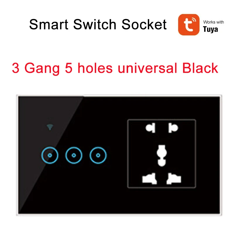 투야 스마트 라이프 다기능 통합 EU 영국 미국, 범용 와이파이 벽 스마트 스위치 소켓, 구글 알렉사 작동, 5 홀, 1/2/3 갱