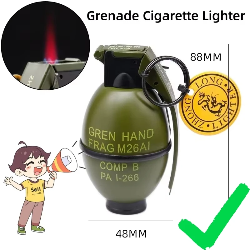 

New Cigar Igniter Grenade Model Metal Butane Inflatable Windproof Open Flame Red Fire Cigarette Lighters & Smoking Accessories