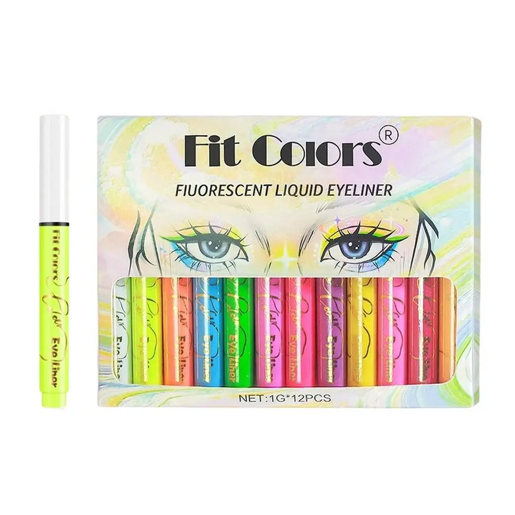 12-kolorowy eyeliner w płynie Neonowy kolorowy eyeliner Halloween Farba do makijażu Eyeliner Długopis do twarzy Blacklight Fluorescencyjne ciało Uv Waterp P0t0