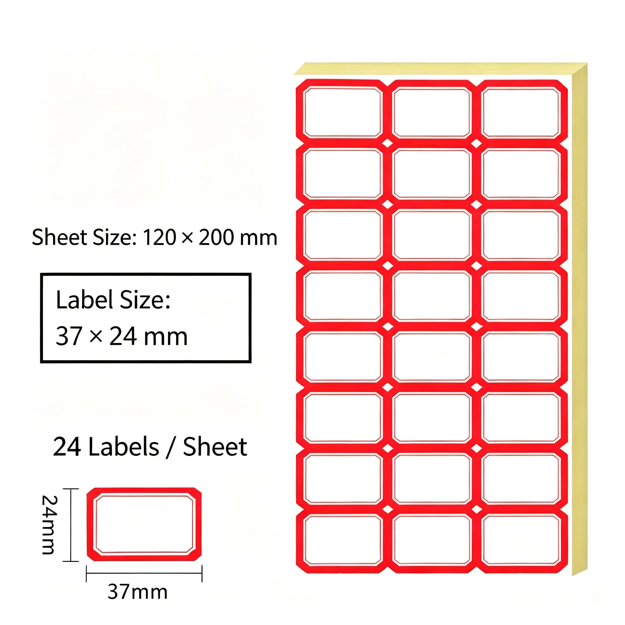 50 sheets Self‑Adhesive Blank Label Stickers  Handwrite Name Tags 37×24mm Red Border 24Pcs/Sheet For Office File Warehouse Price