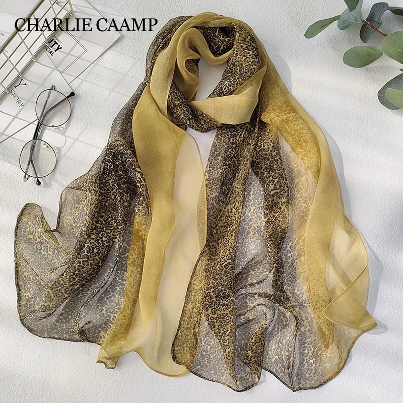 

New Fashion Leopard Printing Chiffon Georgette Silk Scarf Women Foulard Long Shawl Summer Elegant Thin Bandana Sunscreen Scarves